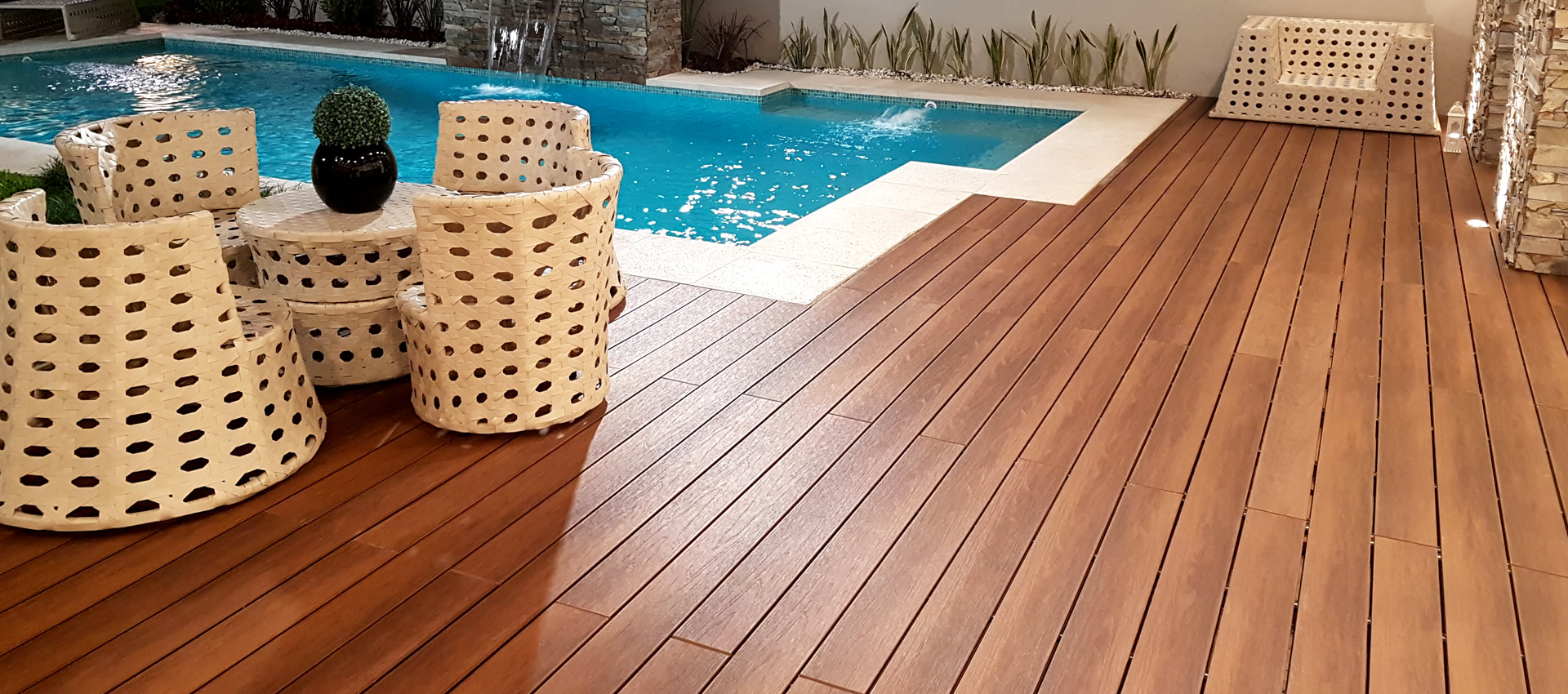 Stain treated outdoor wooden deck